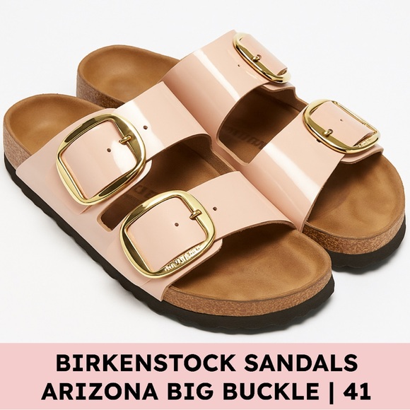 Birkenstock Shoes - Birkenstock Arizona Big Buckle Patent Sandals Blush Nude Gold Women’s 41
